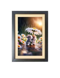 The cute and little rabbit Black Photo Frame Funny Animal and Bird Cartoon Art