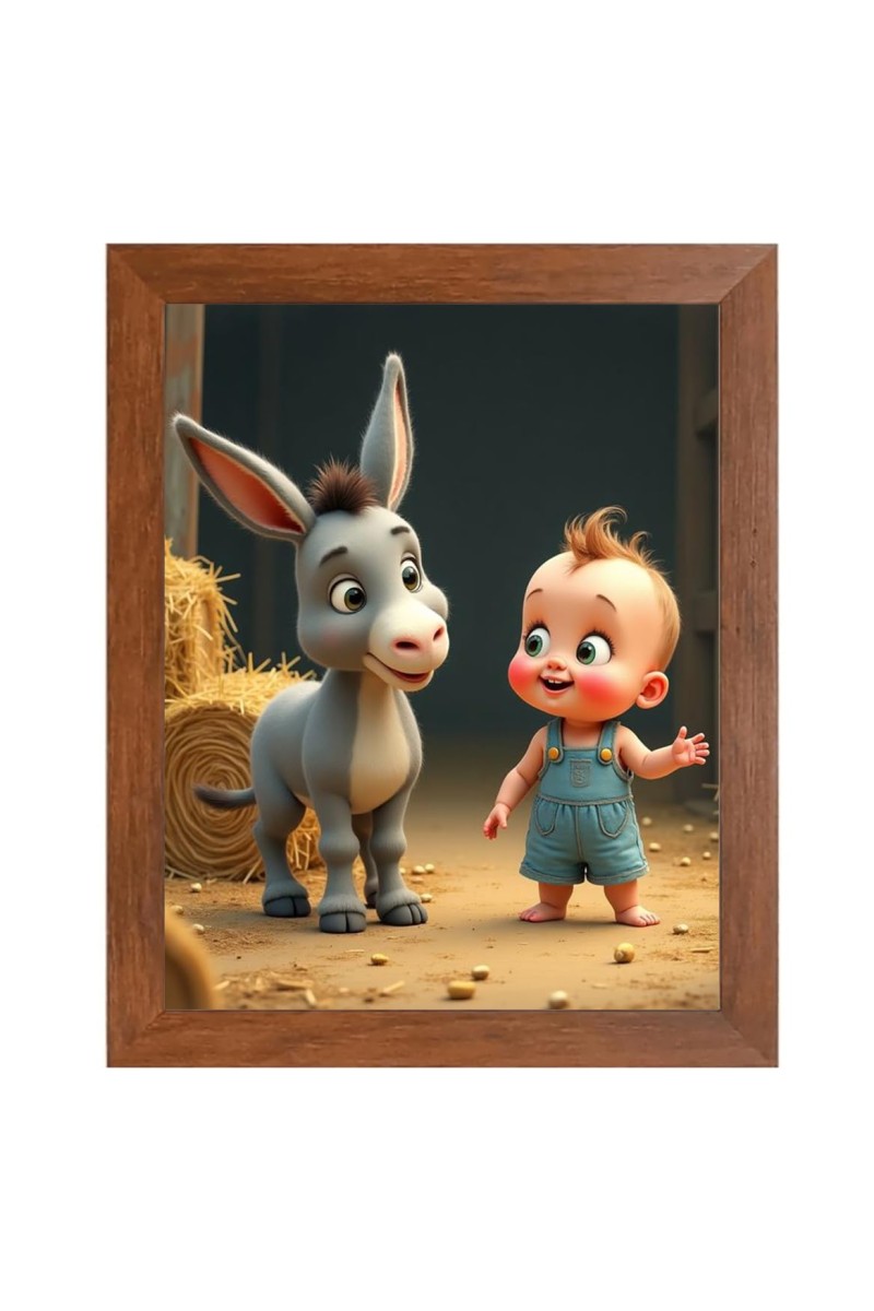 AI Funny Boy with Gadha Art Picture for Kids - 18x22 inches, Brown Color - Perfect Wall Decor for Children's Room