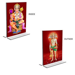 Sri Hanuman & Panchmukhi Hanuman Acrylic T-Style Photo Stand, Compact and Stylish Spiritual Display, easily change 2 photos (Pack of 1)