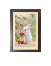 The cute rabbit is eating strawberry Black Photo Frame Funny Animal and Bird Cartoon Art