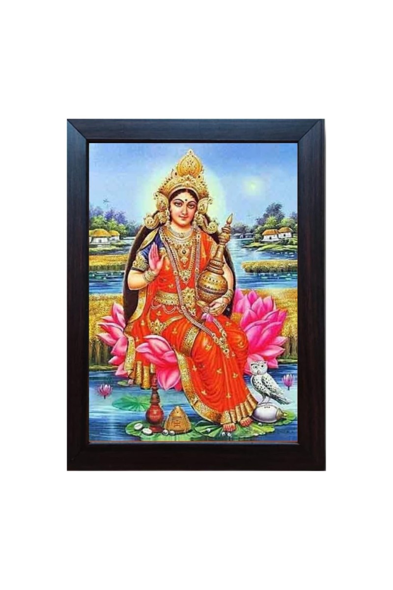 Hitech Goddess Lakshmi MAA LAXMI, DHAN LAXMI Laminated photo frame for for Wall, Temple, Mandir, Gym, and Outdoor Spaces, for Home Decor, gifts (Pvc Frame and Front face - Glass, 8 x 6 inch)
