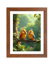 AI Funny Cute Bird On Tree Art Picture for Kids - 14x18 inches, Brown Color - Perfect Wall Decor for Children's Room