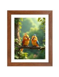 AI Funny Cute Bird On Tree Art Picture for Kids - 18x22 inches, Brown Color - Perfect Wall Decor for Children's Room