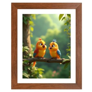 AI Funny Cute Bird On Tree Art Picture for Kids - 18x22 inches, Brown Color - Perfect Wall Decor for Children's Room