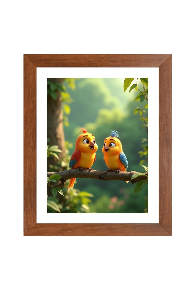 AI Funny Cute Bird On Tree Art Picture for Kids - 14x18 inches, Brown Color - Perfect Wall Decor for Children's Room