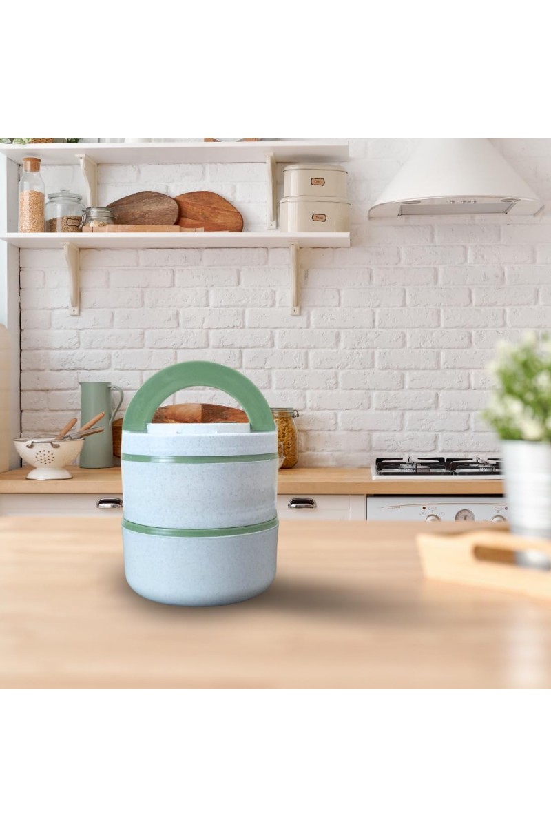 Hi Tech Sales Double Layer Lunch Box with Handle Insulated Food Storage Container for Home, Office, or Travel – Color May Vary and Stainless Steel Water Bottle 1000 ml Free