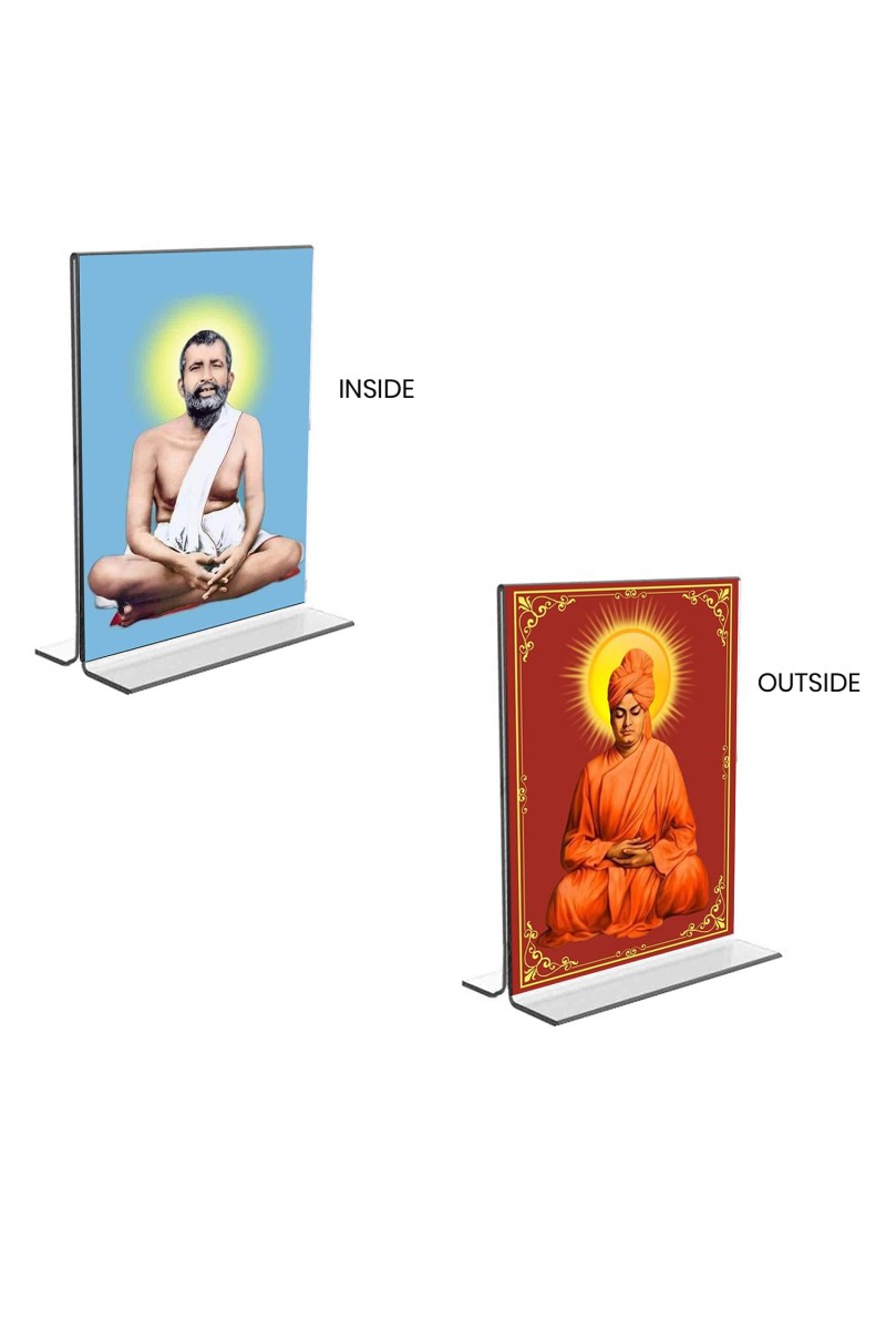 Sri Ramakrishna Paramhansa & Swami Vivekananda Acrylic T-Style Photo Stand - 7x9 Inches, Compact and Stylish Spiritual Display, easily change 2 photos (Pack of 1)