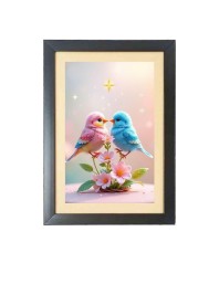 Love birds Photo Frame Funny Animal and Bird Cartoon Art, Black color, 13x17 Inch