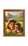 AI Funny Boy with Lion Art Picture for Kids - 14x18 inches, Brown Color - Perfect Wall Decor for Children's Room