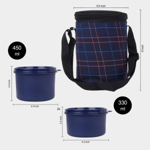Steel Lunch Box, 3 Containers and 1 Bag 2.4 X 4.3 in (2), 3.4 X 4.3 in, 1Bag, 3 Containers