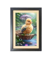 The cute bird under umbrella Photo Frame Funny Animal and Bird Cartoon Art, Black color, 15x19 Inch