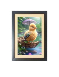 The cute bird under umbrella Photo Frame Funny Animal and Bird Cartoon Art, Black color, 13x17 Inch