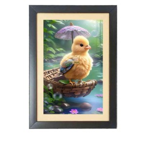 The cute bird under umbrella Photo Frame Funny Animal and Bird Cartoon Art, Black color, 13x17 Inch