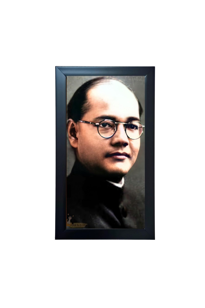 Hitech Sales Netaji Subhas Chandra Bose Wall-Mount Rectangular Polystyrene Photo Frame | Home Decoration and Gifting | 9.6 x 15.6 inches | Black | Pack of 1 | Printed Photo