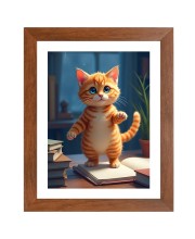 AI Funny Cute Cat Art Picture for Kids - 10x14 inches, Brown Color - Perfect Wall Decor for Children's Room