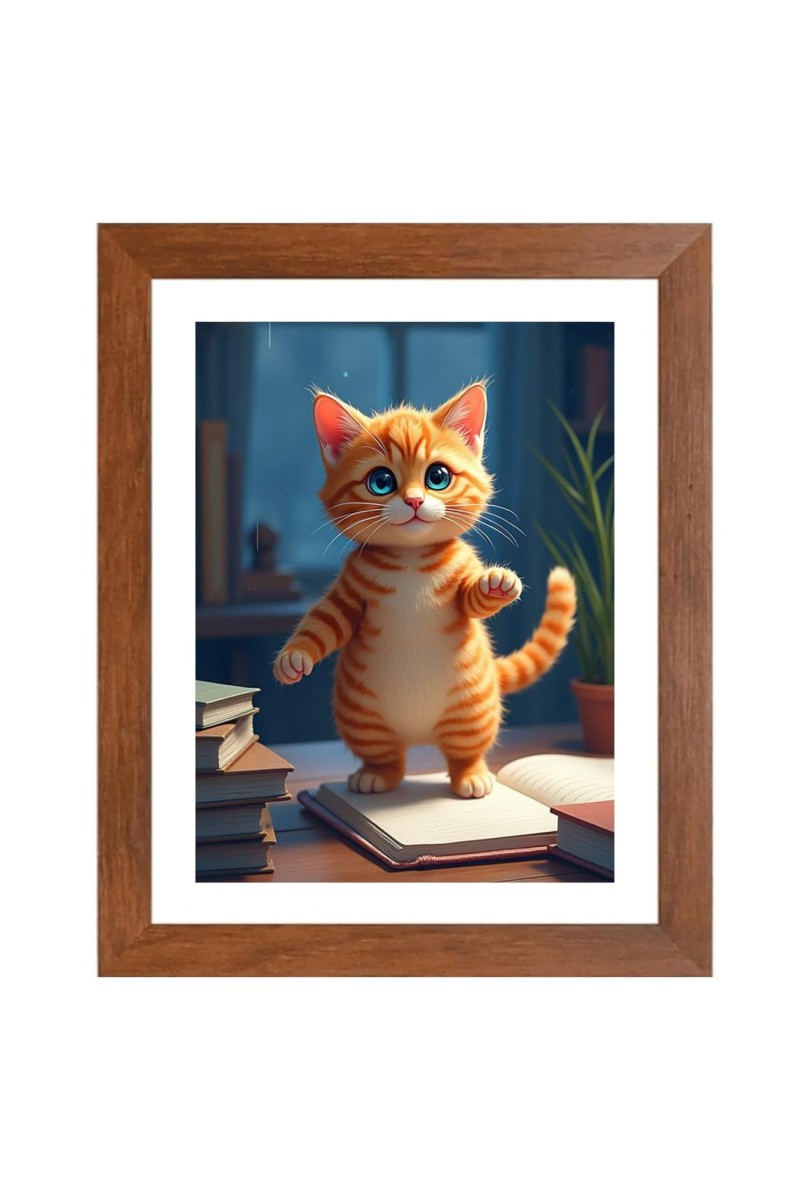 AI Funny Cute Cat Art Picture for Kids - 10x14 inches, Brown Color - Perfect Wall Decor for Children's Room