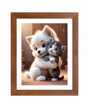 AI Funny Cute Dog & Cat Art Picture for Kids - 10x14 inches, Brown Color - Perfect Wall Decor for Children's Room
