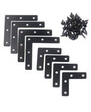 L-Shaped Flat Corner Brackets - Heavy Duty Iron Right Angle Braces with Pre-Drilled Holes for Furniture, Shelving, and Woodworking (Pack of 10) with 40 Screws.