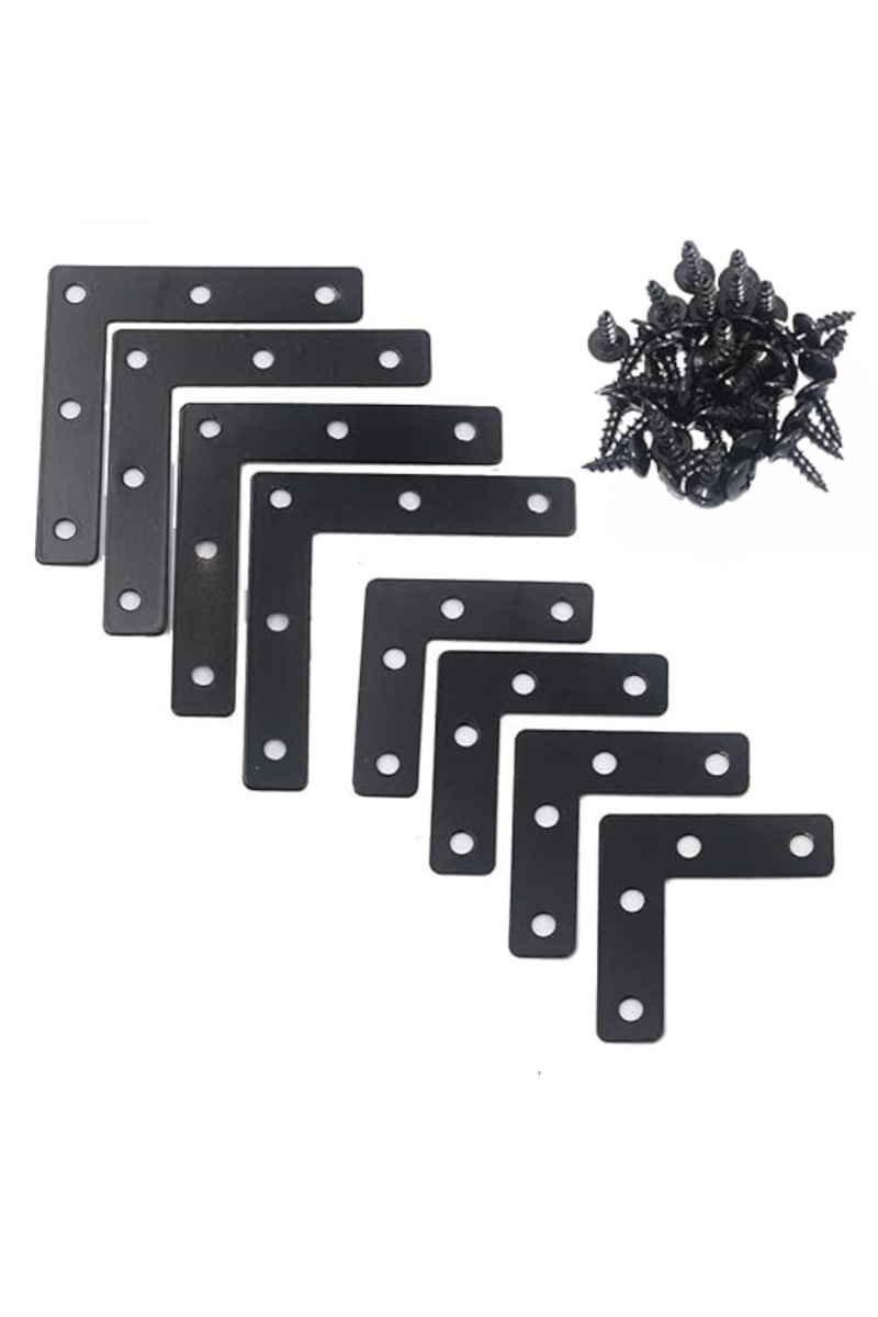 L-Shaped Flat Corner Brackets - Heavy Duty Iron Right Angle Braces with Pre-Drilled Holes for Furniture, Shelving, and Woodworking (Pack of 10) with 40 Screws.