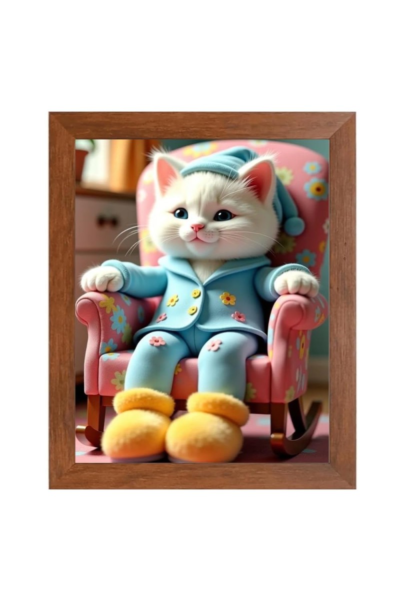 AI Funny Cute Cat Art Picture for Kids - 10x14 inches, Brown Color - Perfect Wall Decor for Children's Room