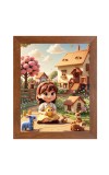 AI Funny Cute Girls with Toy Art Picture for Kids - 12x16 inches, Brown Color - Perfect Wall Decor for Children's Room