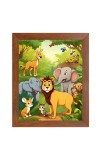 AI Funny Lion and elephant & birds, Rabbit Art Picture for Kids - 18x22 inches, Brown Color - Perfect Wall Decor for Children's Room