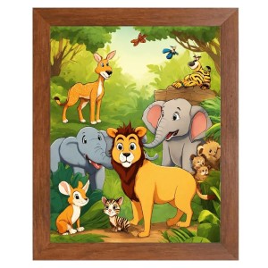 AI Funny Lion and elephant & birds, Rabbit Art Picture for Kids - 18x22 inches, Brown Color - Perfect Wall Decor for Children's Room AI Funny Lion and elephant & birds, Rabbit Art Picture for Kids - 18x22 inches, Brown Color - Perfect Wall Decor for Children's Room