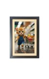 The cute cat is buying vegetables Black Photo Frame Funny Animal and Bird Cartoon Art