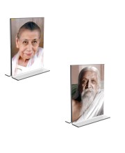 Car Desk/Table Top Sri Aurobindo & Maa Mirra Alfassa Acrylic T-Style Photo Stand - 2.5x3.5 Inches, Compact and Stylish Spiritual Display, easily change 2 photos (Pack of 1)