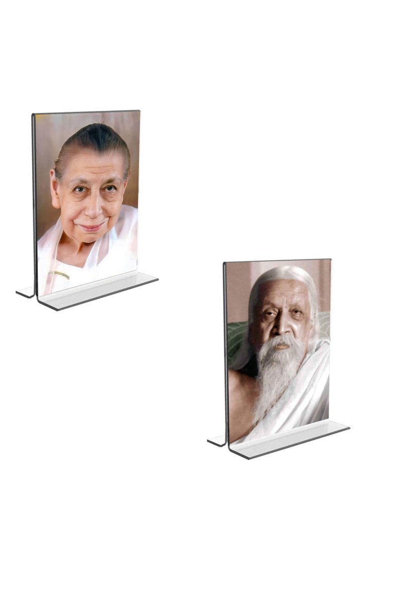 Car Desk/Table Top Sri Aurobindo & Maa Mirra Alfassa Acrylic T-Style Photo Stand - 2.5x3.5 Inches, Compact and Stylish Spiritual Display, easily change 2 photos (Pack of 1)