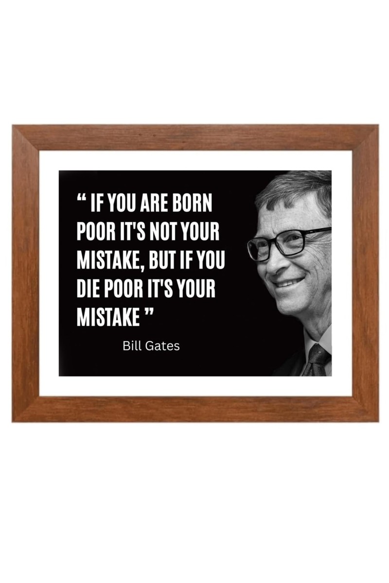 Bill Gates & Famous Quote Brown Frame, 14x18InchesInspirational Wall Art for Office, Home DecorIdeal Spiritual Gift