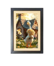 The funny duck is holding flowers Black Photo Frame Funny Animal and Bird Cartoon Art