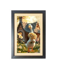The funny duck is holding flowers Black Photo Frame Funny Animal and Bird Cartoon Art