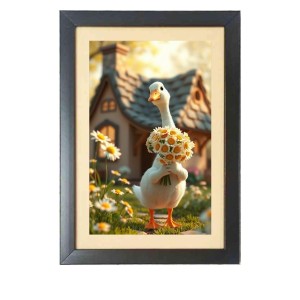 The funny duck is holding flowers Photo Frame Funny Animal and Bird Cartoon Art, Black color, 13x17 Inch The funny duck is holding flowers Photo Frame Funny Animal and Bird Cartoon Art, Black color, 13x17 Inch