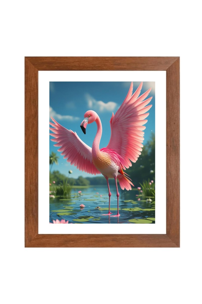 AI Funny Flamingo Art Picture for Kids - 14x18 inches, Brown Color - Perfect Wall Decor for Children's Room