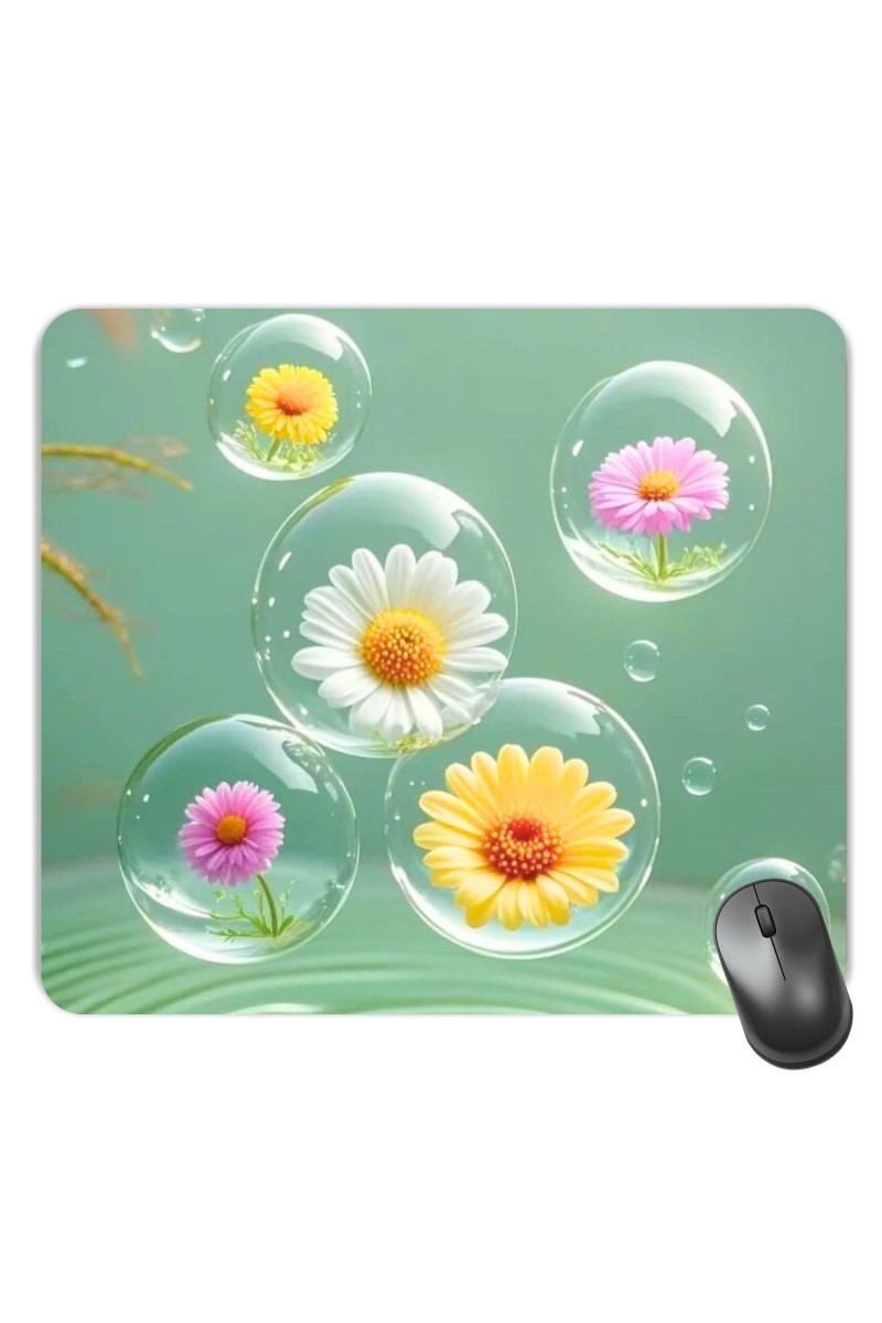 Customized Bubbles Flowers Picture Sublimation Mouse Pad | 8 X 7.5 Inch | Smooth Cloth Surface | Non-Slip Rubber Base | Personalized Mousepad for Laptop & Desktop (F17216)
