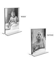 Car Desk/Table Top Sri Sri Anukul chandra Thakur Acrylic T-Style Photo Stand - 2.5x3.5 Inches, Compact and Stylish Spiritual Display, easily change 2 photos (Pack of 1)