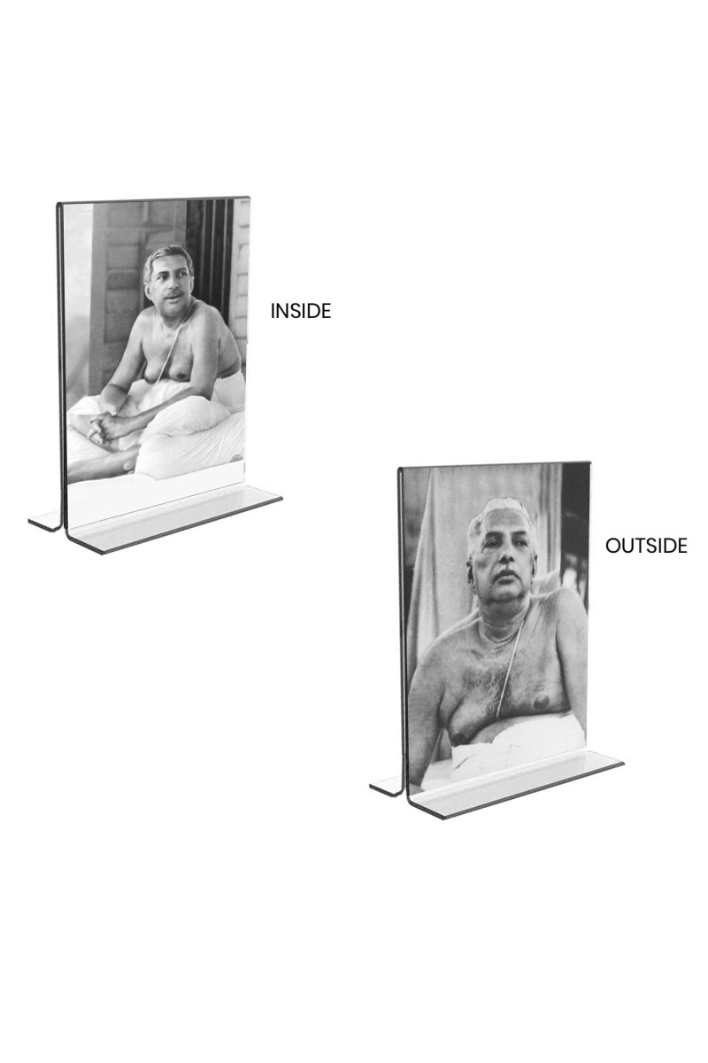 Car Desk/Table Top Sri Sri Anukul chandra Thakur Acrylic T-Style Photo Stand - 2.5x3.5 Inches, Compact and Stylish Spiritual Display, easily change 2 photos (Pack of 1)