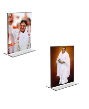 Car Desk/Table Top Maa AMRITANANDAMAYI Acrylic T-Style Photo Stand - 2.5x3.5 Inches, Compact and Stylish Spiritual Display, easily change 2 photos (Pack of 1)