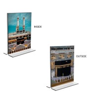 Car Desk/Table Top Mecca Madina Acrylic T-Style Photo Stand - 2.5x3.5 Inches, Compact and Stylish Spiritual Display, easily change 2 photos (Pack of 1)
