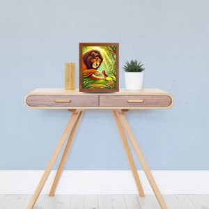 AI Funny Lion with bird Art Picture for Kids - 12x16 inches, Brown Color - Perfect Wall Decor for Children's Room