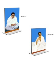 Car Desk/Table Top Sri Sri Thakur Anukul Chandra Thakur & Sri Baroda Acrylic T-Style Photo Stand - 2.5x3.5 Inches, Compact and Stylish Spiritual Display, easily change 2 photos (Pack of 1)