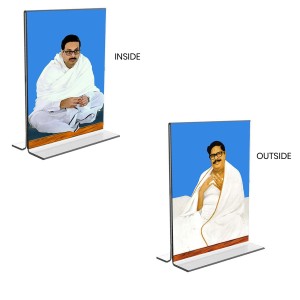 Car Desk/Table Top Sri Sri Thakur Anukul Chandra Thakur & Sri Baroda Acrylic T-Style Photo Stand - 2.5x3.5 Inches, Compact and Stylish Spiritual Display, easily change 2 photos (Pack of 1)