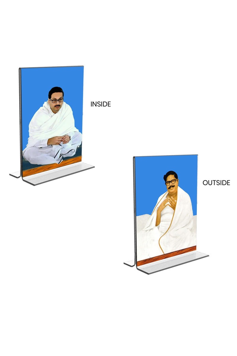 Car Desk/Table Top Sri Sri Thakur Anukul Chandra Thakur & Sri Baroda Acrylic T-Style Photo Stand - 2.5x3.5 Inches, Compact and Stylish Spiritual Display, easily change 2 photos (Pack of 1)
