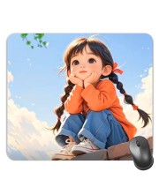 Customized Beautiful Cartoon Girl Picture Sublimation Mouse Pad | 8 X 7.5 Inch | Smooth Cloth Surface | Non-Slip Rubber Base | Personalized Mousepad for Laptop & Desktop (F16970)