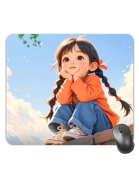 Customized Beautiful Cartoon Girl Picture Sublimation Mouse Pad | 8 X 7.5 Inch | Smooth Cloth Surface | Non-Slip Rubber Base | Personalized Mousepad for Laptop & Desktop (F16970)