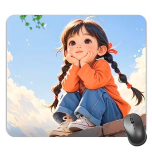 Customized Beautiful Cartoon Girl Picture Sublimation Mouse Pad | 8 X 7.5 Inch | Smooth Cloth Surface | Non-Slip Rubber Base | Personalized Mousepad for Laptop & Desktop (F16970)