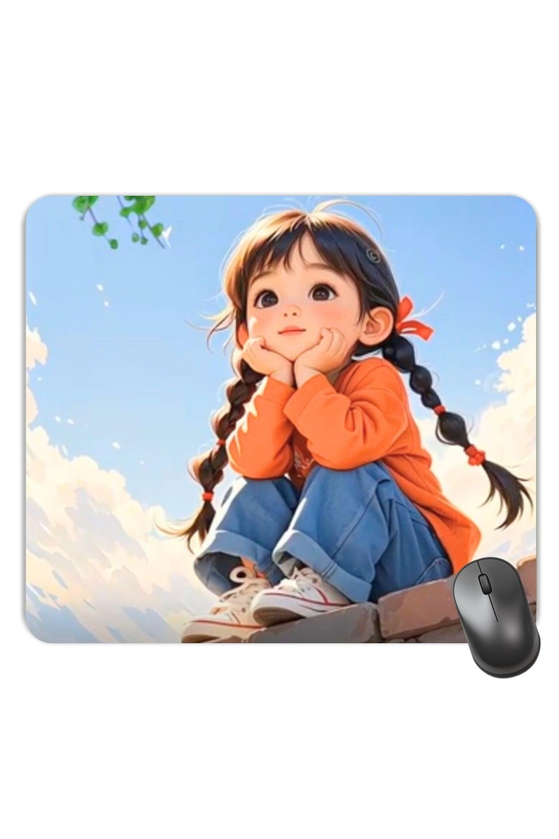 Customized Beautiful Cartoon Girl Picture Sublimation Mouse Pad | 8 X 7.5 Inch | Smooth Cloth Surface | Non-Slip Rubber Base | Personalized Mousepad for Laptop & Desktop (F16970)