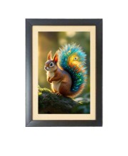 The squirrel with a peacock-feathered tail Black Photo Frame Funny Animal and Bird Cartoon Art