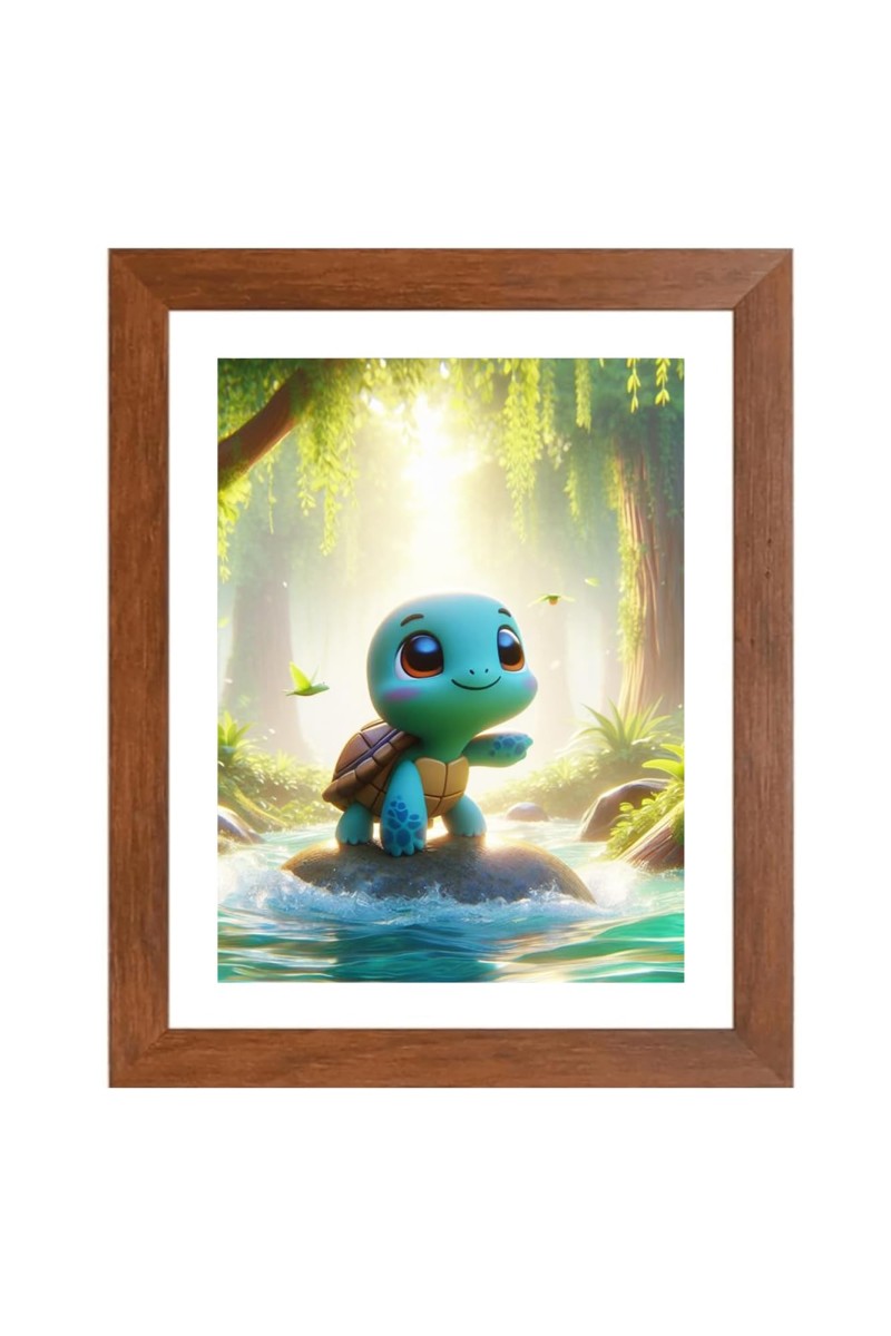 AI Funny Cute Tortoise Art Picture for Kids - 10x14 inches, Brown Color - Perfect Wall Decor for Children's Room